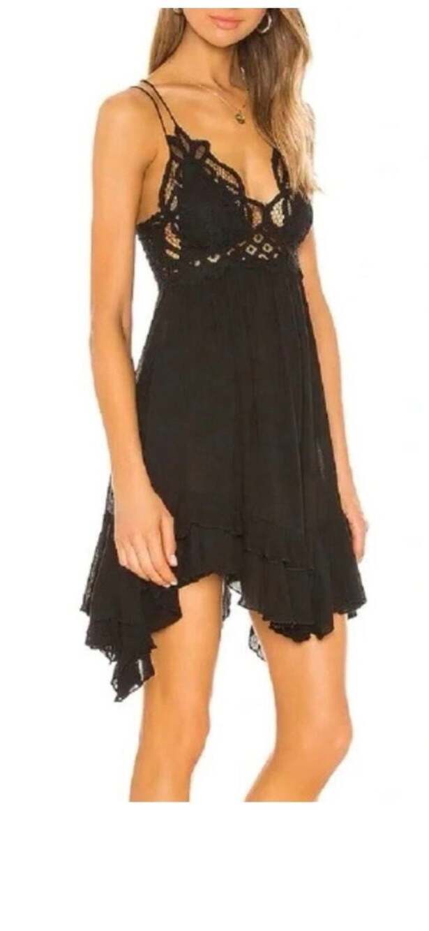 Free People Adella Black Lace Slip Dress XS boho babydoll Y2K - Picture 4 of 9